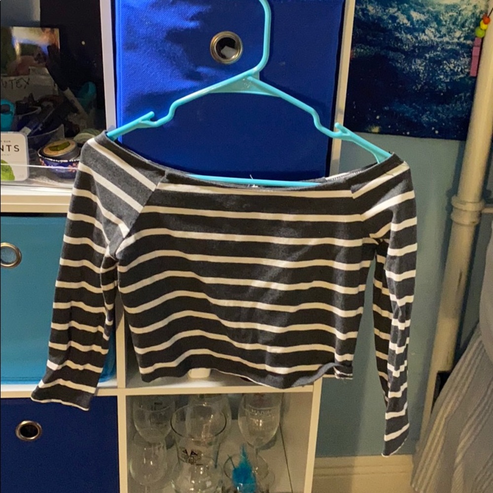 Gray and White Striped Crop Top